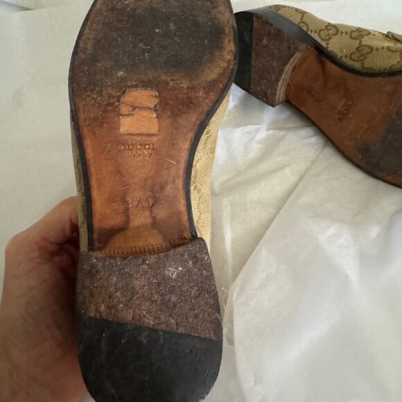 VINTAGE GUCCI GG Canvas web Taupe Horsebit Loafer - Picture 6 of 6